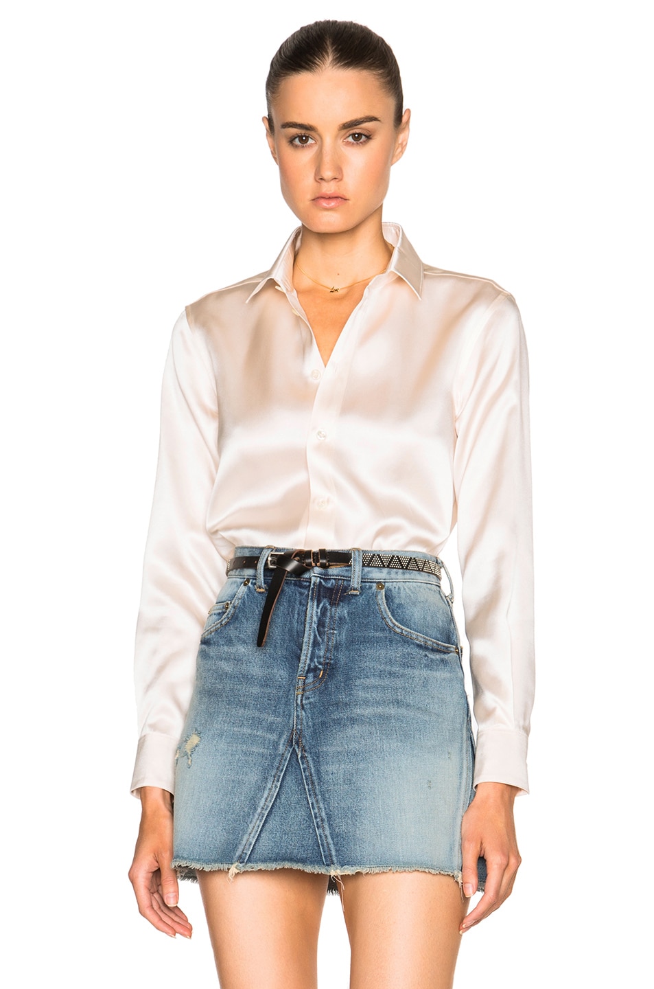 Image 1 of Saint Laurent Satin Blouse in Ivory