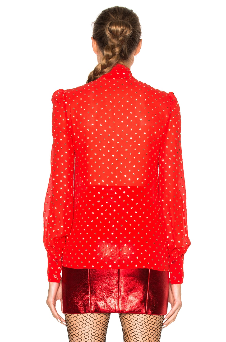 Saint Laurent Glitter Blouse in Red & Gold FWRD