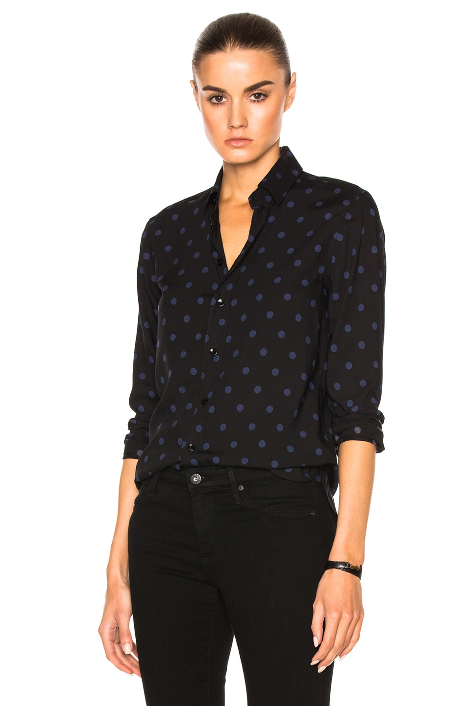 Image 1 of Saint Laurent Classic Polka Button Down Blouse in Black Jean