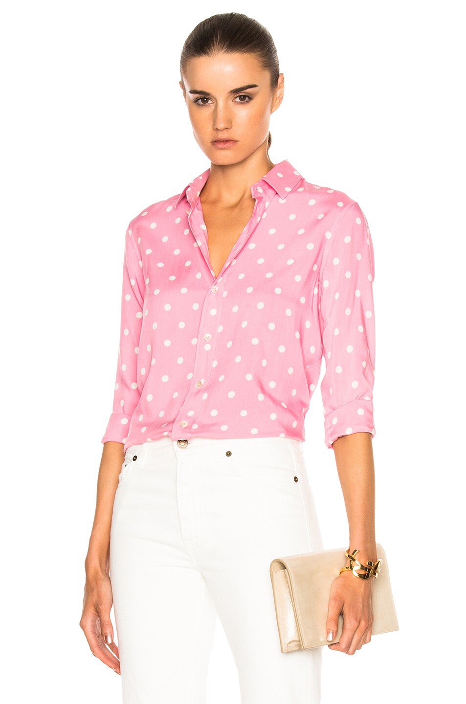 Image 1 of Saint Laurent Polka Classic Blouse in Pale Rose & White