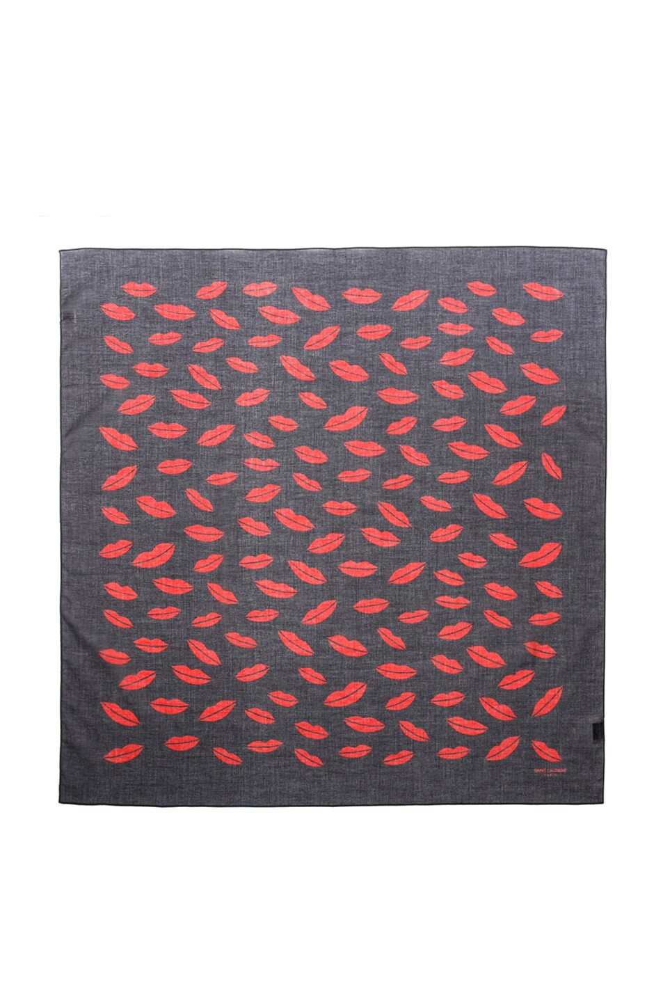 Image 1 of Saint Laurent Lips Print Cotton Scarf in Black & Red