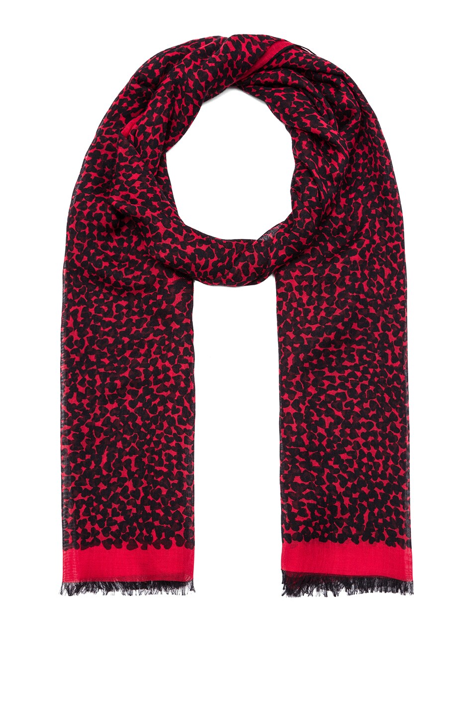Image 1 of Saint Laurent Cashmere-Blend Abstract Heart Scarf in Red & Black