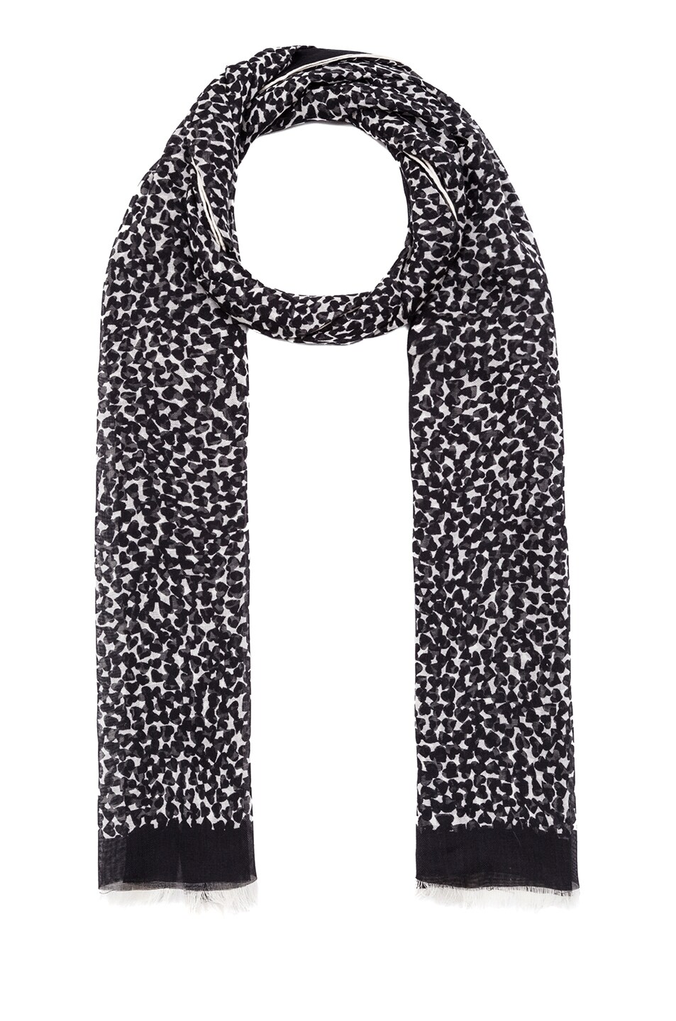Image 1 of Saint Laurent Cashmere-Blend Abstract Heart Scarf in White & Black