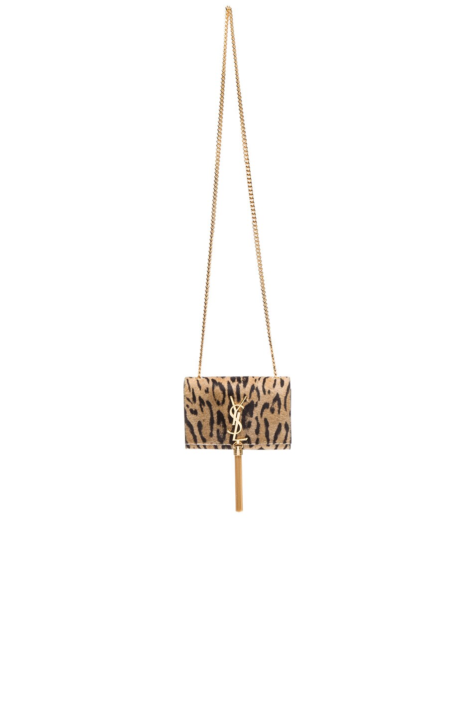 Image 1 of Saint Laurent Small Monogram Leopard Pony Chain Tassel Bag in Natural & Black