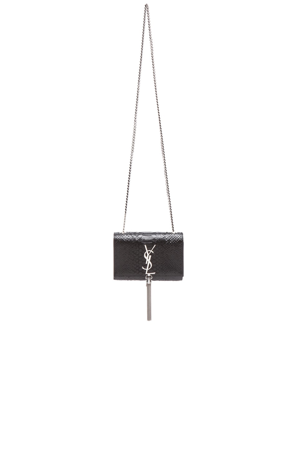 Image 1 of Saint Laurent Small Monogram Embossed Python Chain Tassel Bag in Black