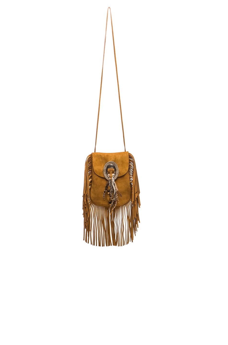 Image 1 of Saint Laurent Anita Bag with Feathers and Fringe in Chestnut & Ocre