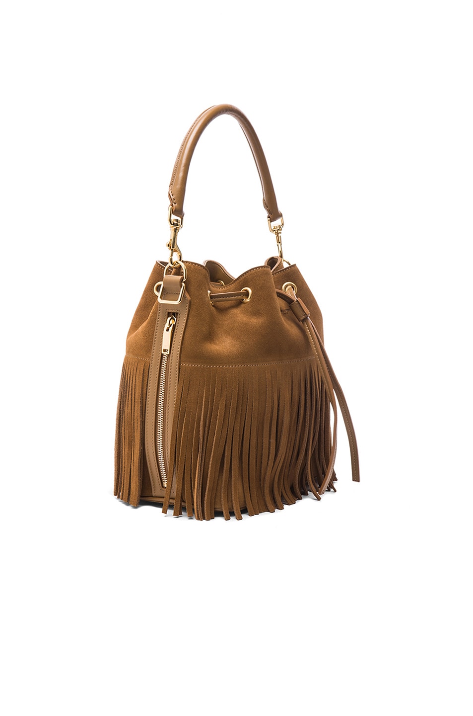 Saint Laurent Medium Suede Fringe Emmanuelle Bucket Bag in Light Ocre