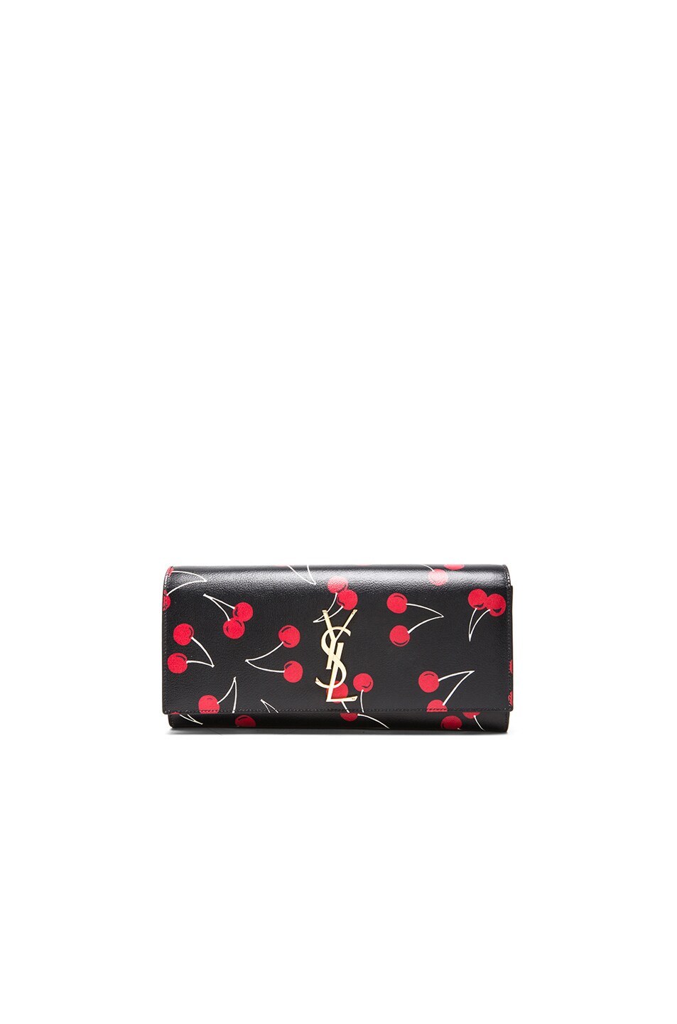 Image 1 of Saint Laurent Cherry Print Monogramme Clutch in Black, Red & White