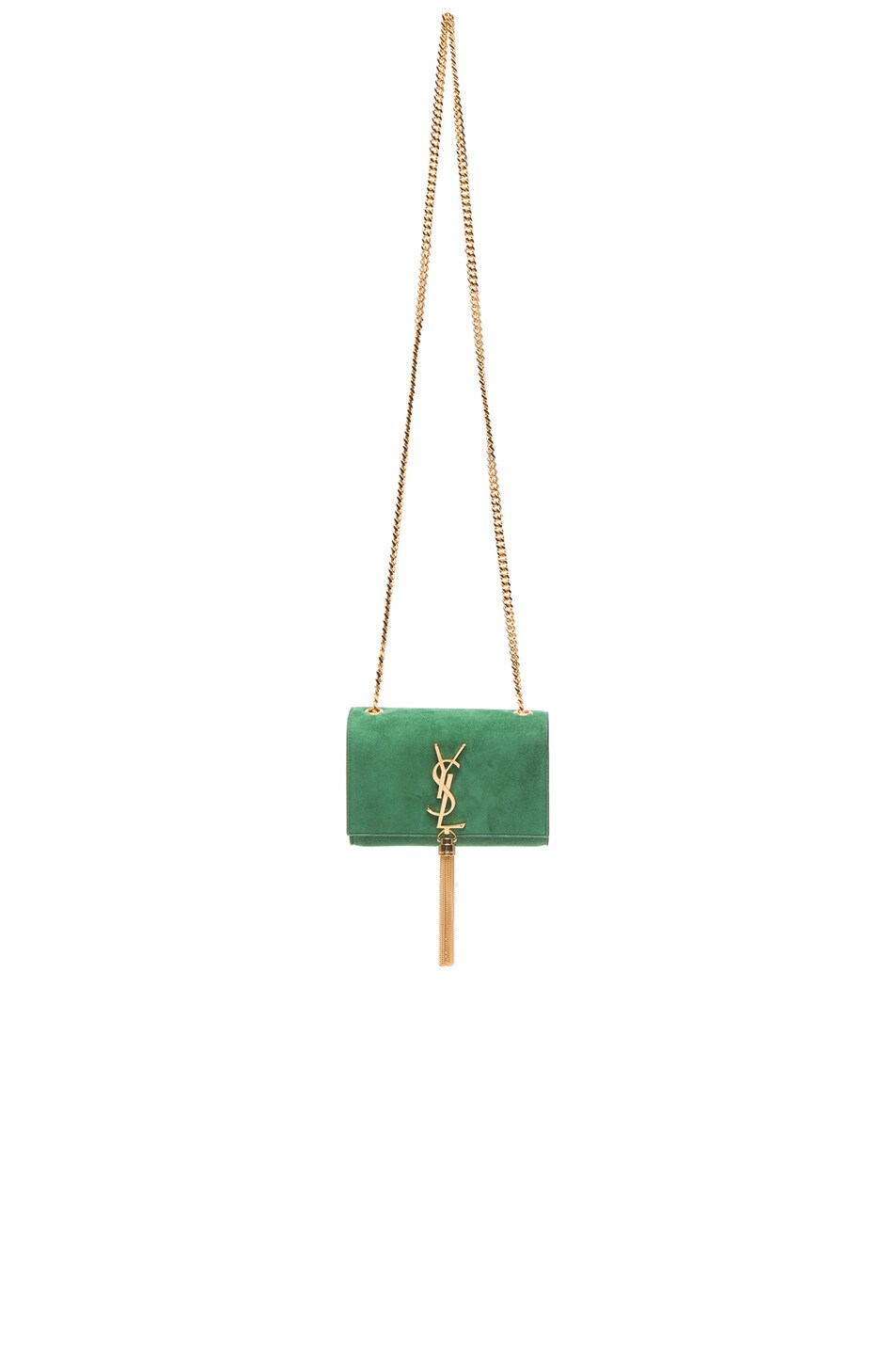 Image 1 of Saint Laurent Small Monogram Suede Chain Tassel Bag in Emerald