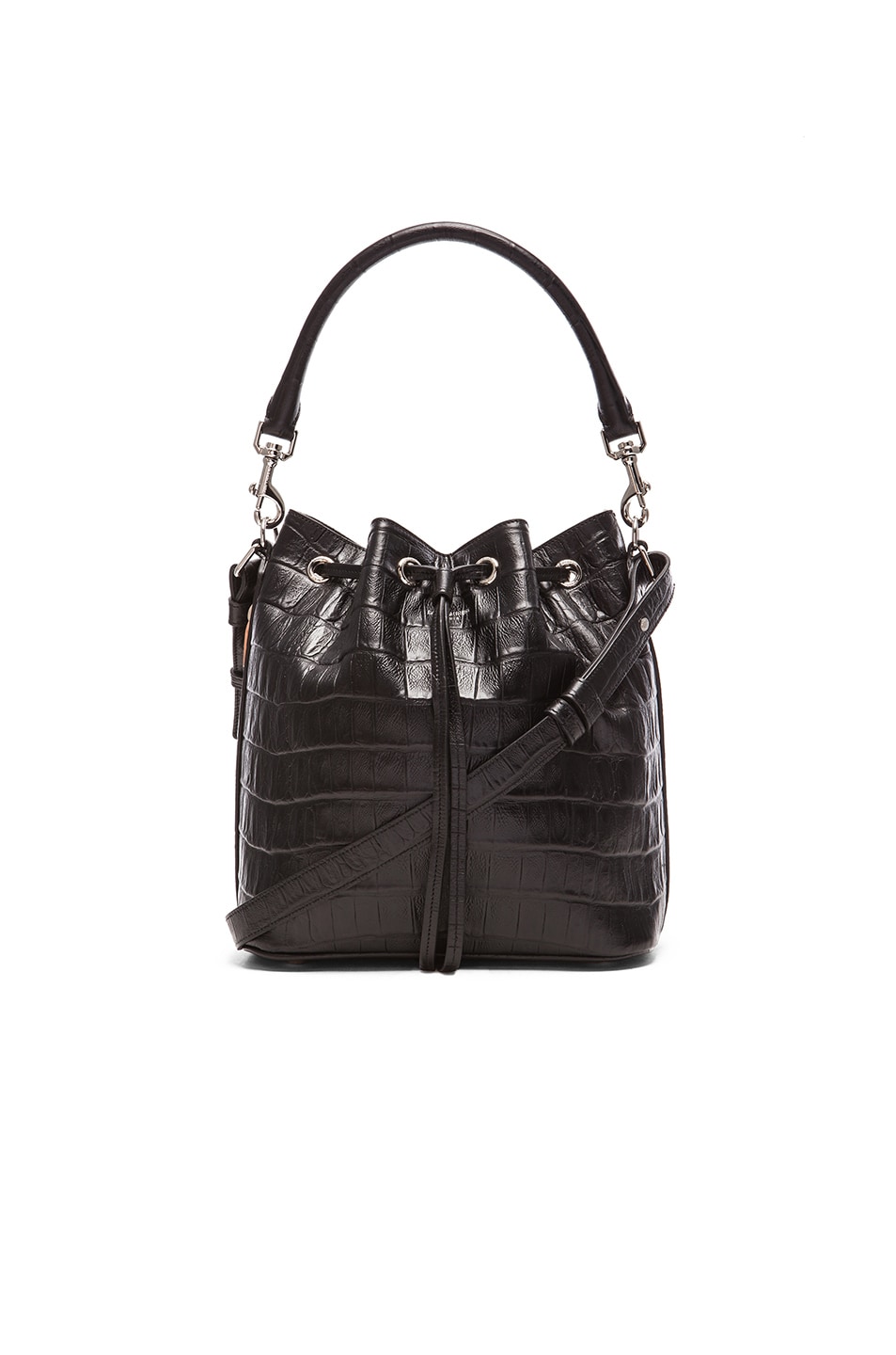 Image 1 of Saint Laurent Croc Effect Medium Emmanuelle Bucket Bag in Black