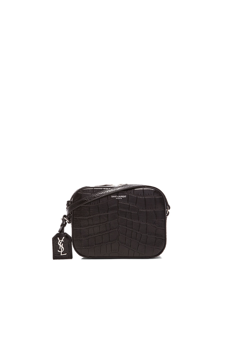 Image 1 of Saint Laurent Small Croc Effect Camera Bag in Black