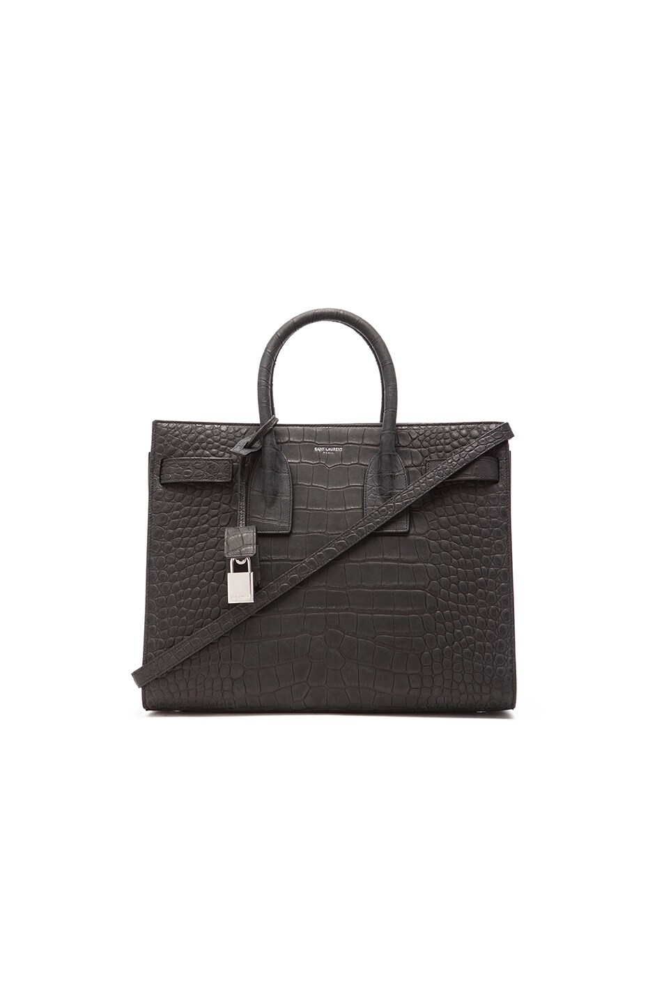 Image 1 of Saint Laurent Small Sac De Jour Embossed Carryall Bag in Croc Black