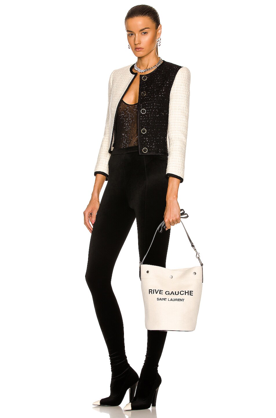 Seau Rd Saint Laurent Rive Gauche Seau Bucket Bag in Greggio & Nero | FWRD