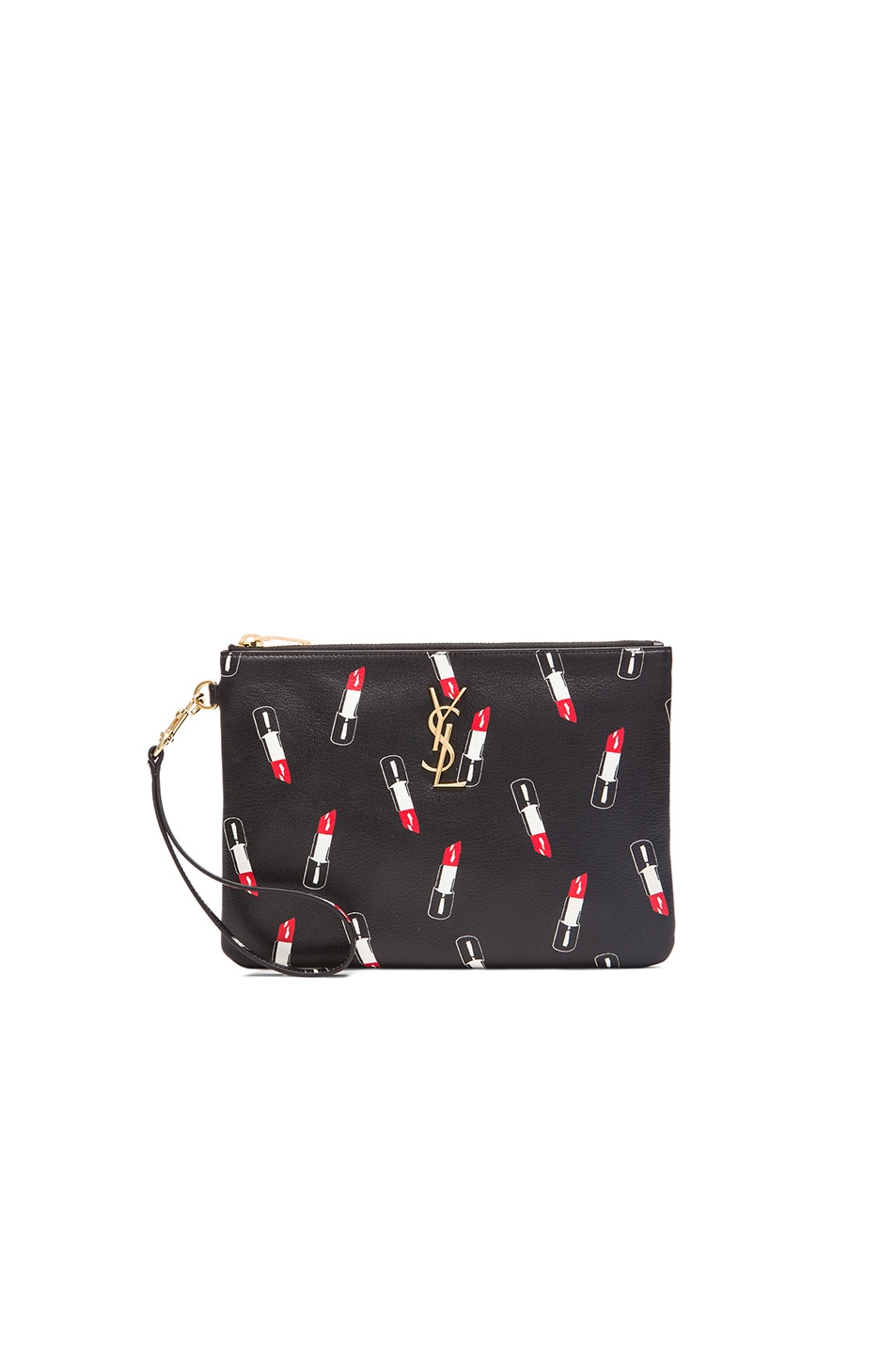 Image 1 of Saint Laurent Lipstick Print Pouch in Black, Red & White