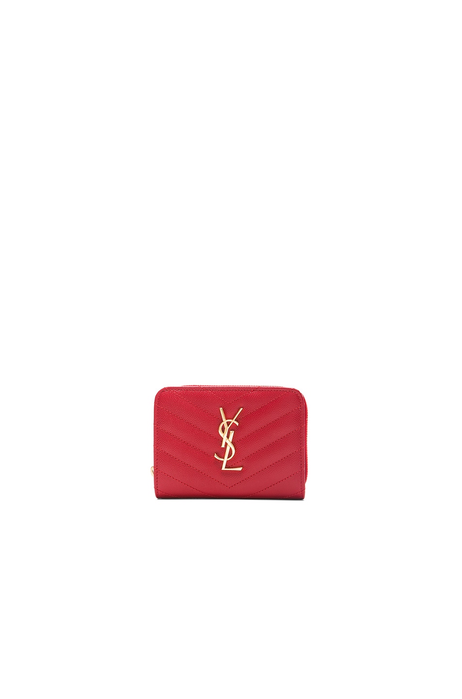 Image 1 of Saint Laurent Monogram Compact Zip Around Wallet in New Red