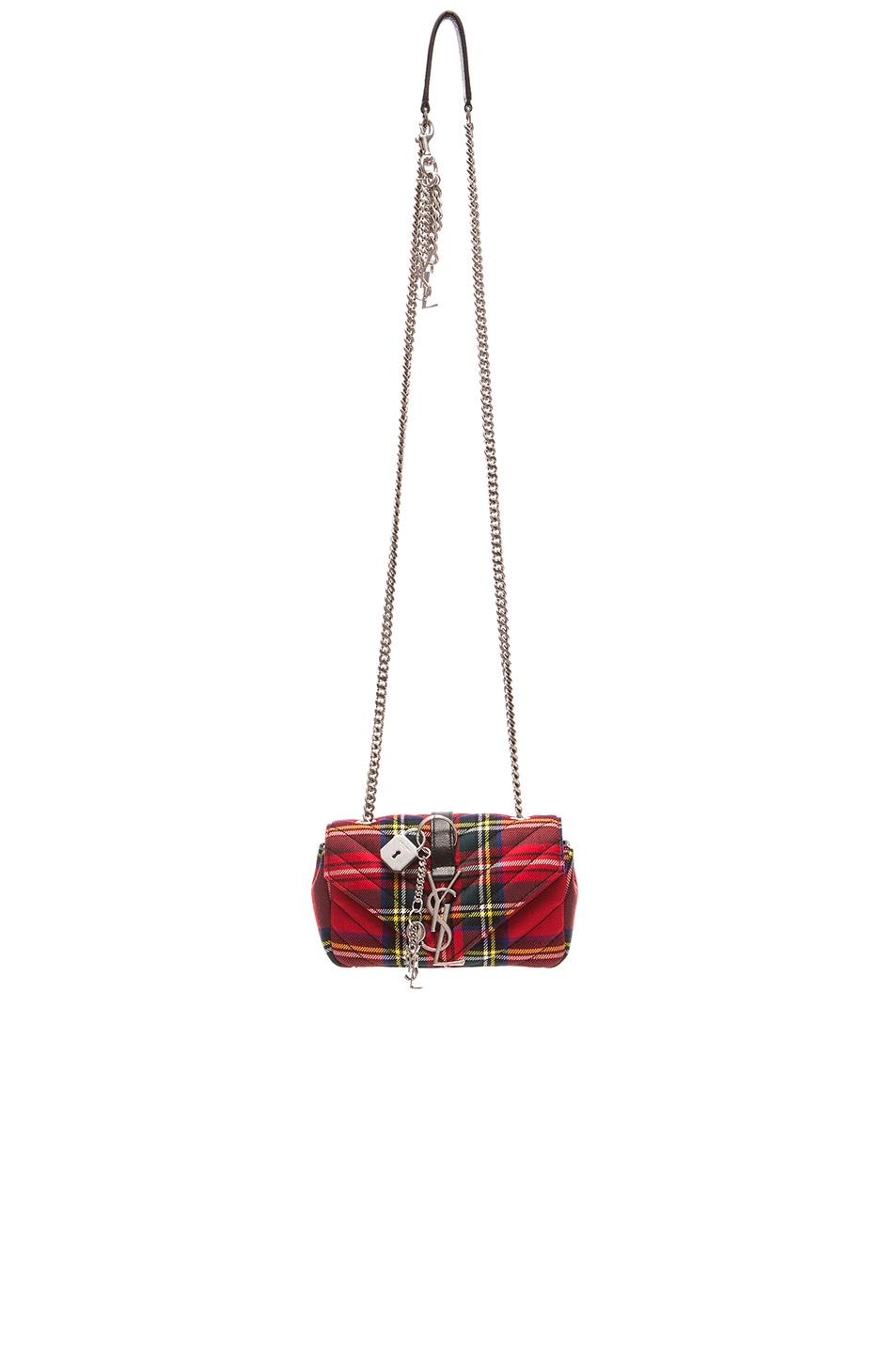 Image 1 of Saint Laurent Baby Monogramme Quilted Tartain Chain Bag in Black, Blue & Red
