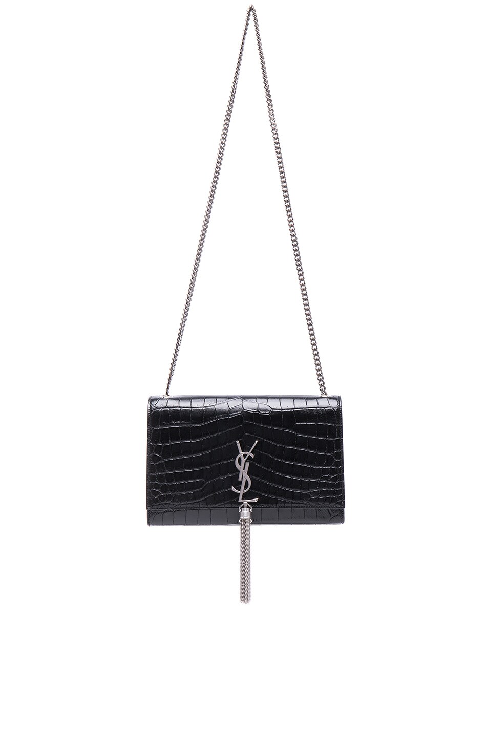 Image 1 of Saint Laurent Medium Croc Embossed Monogramme Chain Bag in Black