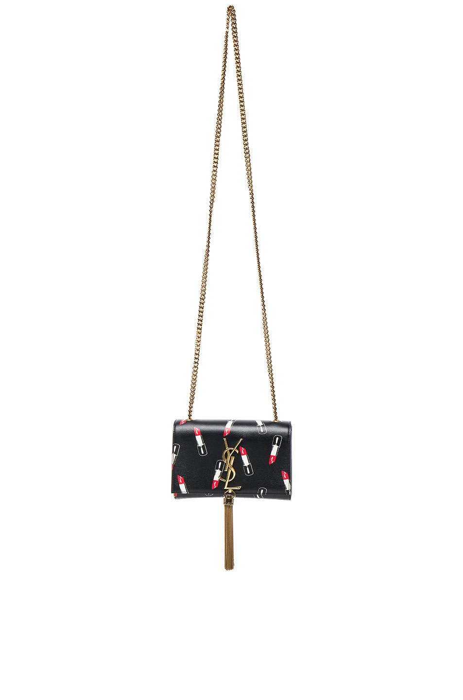 Image 1 of Saint Laurent Small Lipstick Print Chain Bag in Black, Red & White