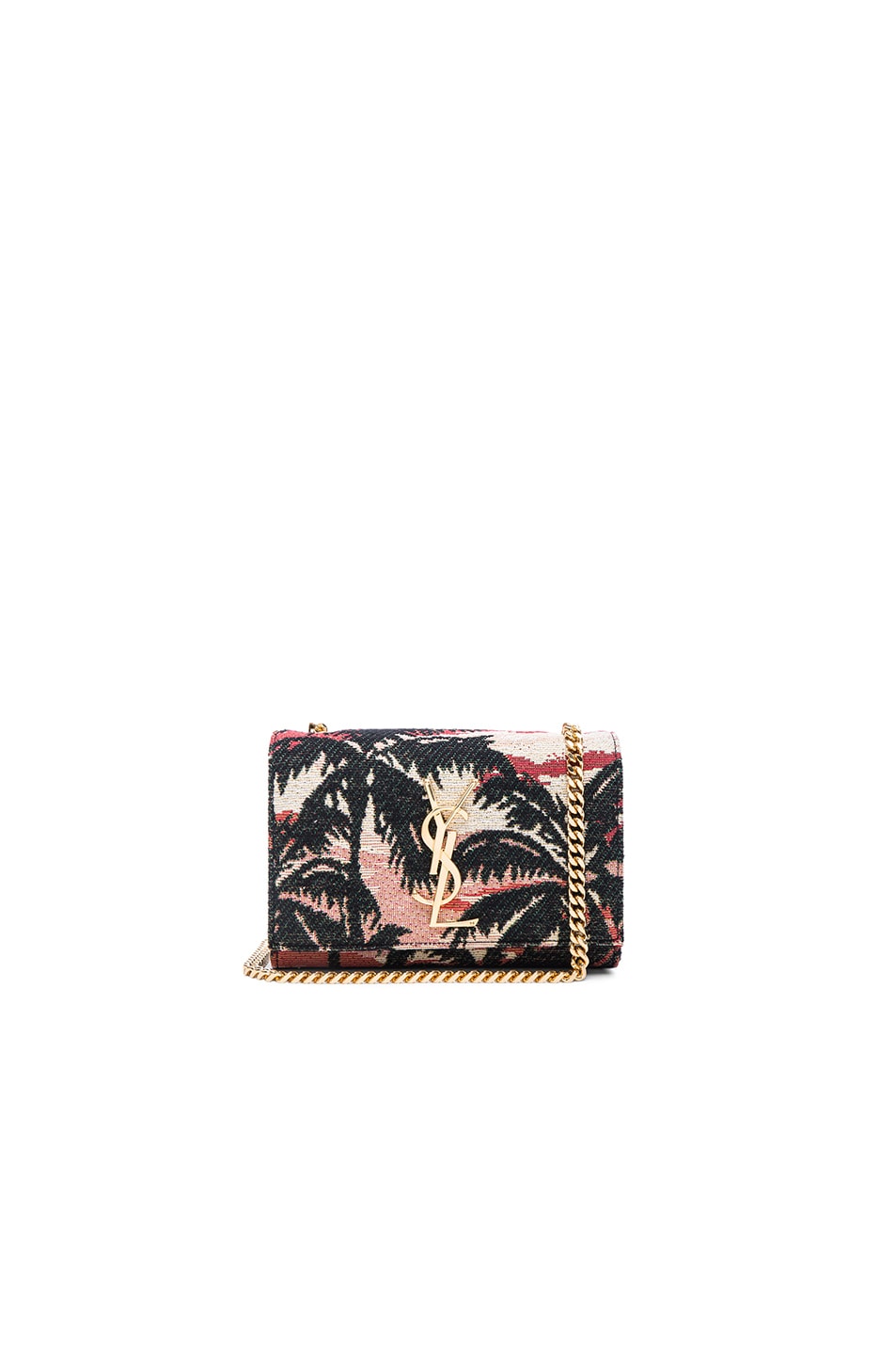 Image 1 of Saint Laurent Small Jacquard Monogramme Chain Bag in Red, Yellow & Black