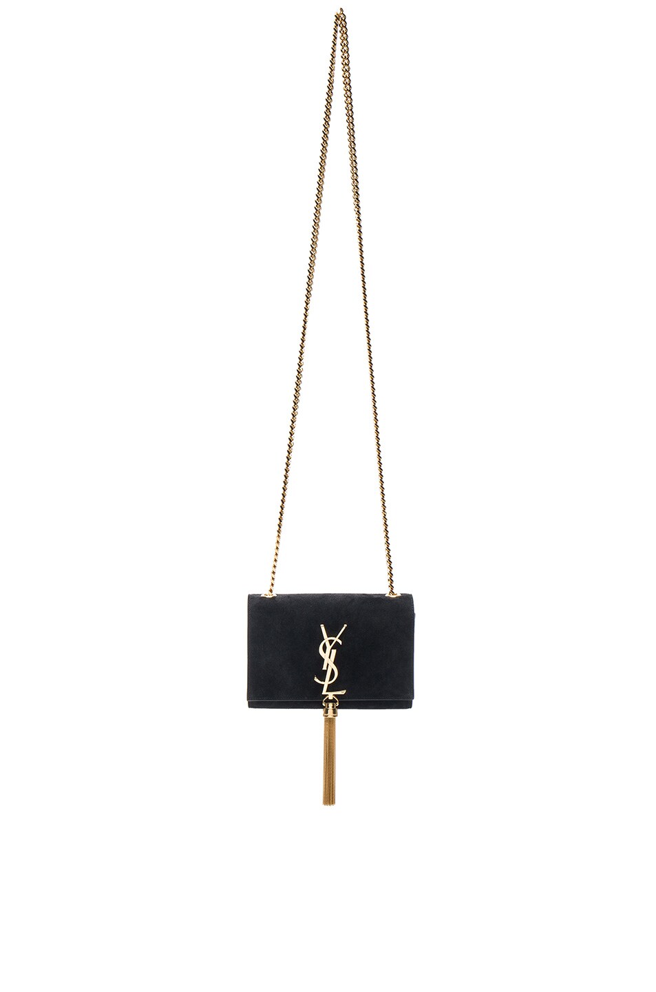 Image 1 of Saint Laurent Small Monogramme Suede Chain Tassel Bag in Black