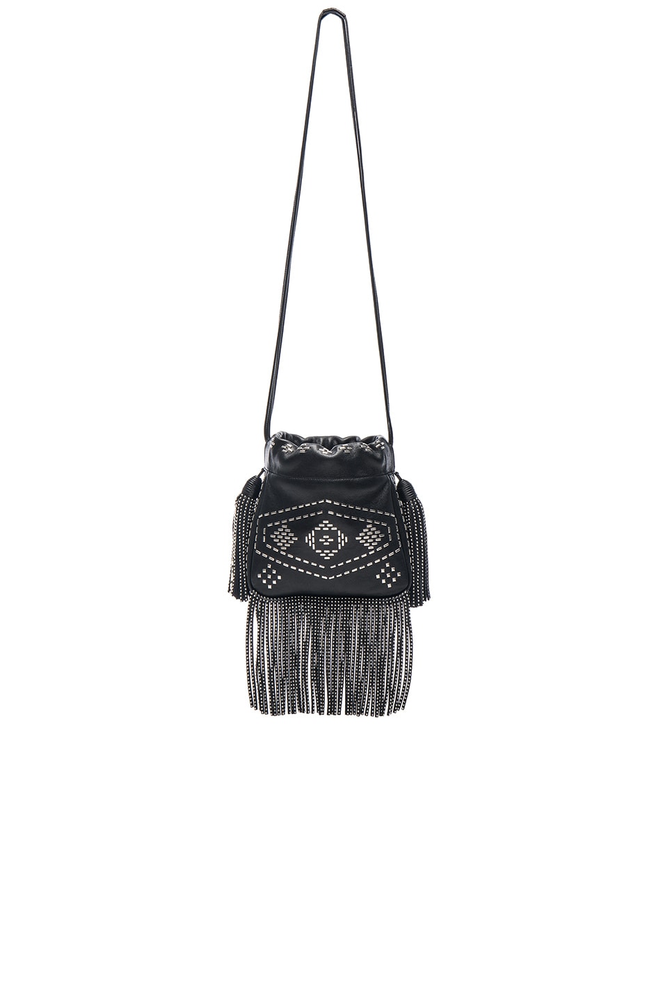 Image 1 of Saint Laurent Helena Inca Stud & Fringe Bag in Black
