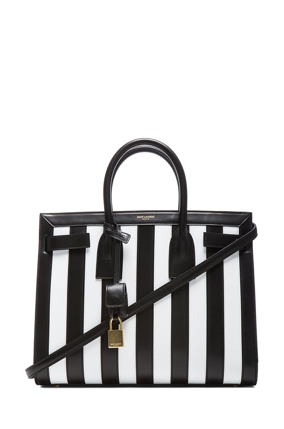 Image 1 of Saint Laurent Small Sac Du Jour Striped Carryall Bag in Black & White