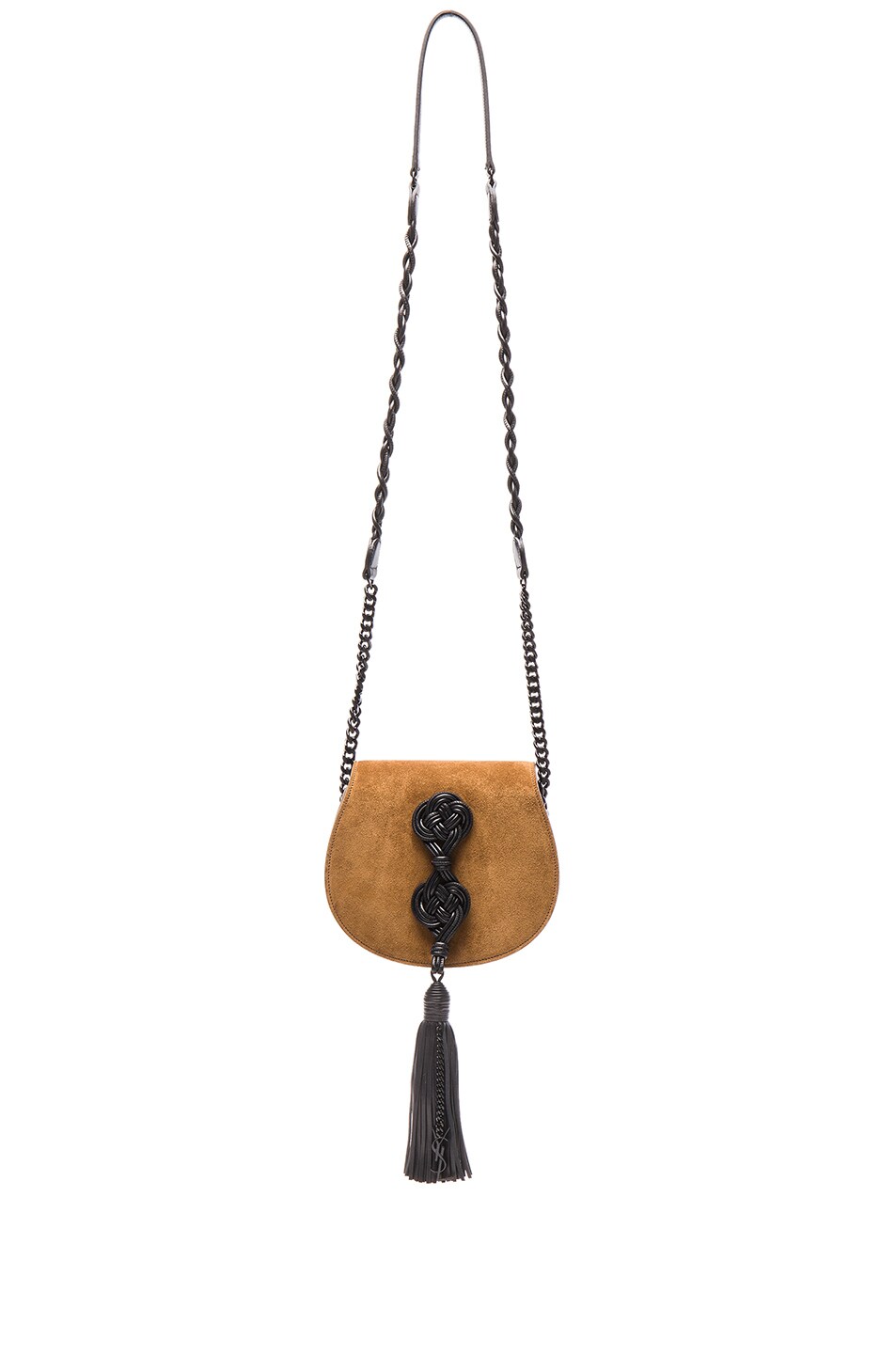 Image 1 of Saint Laurent Small Suede Passementerie Chain Bag in Light Ocre & Black