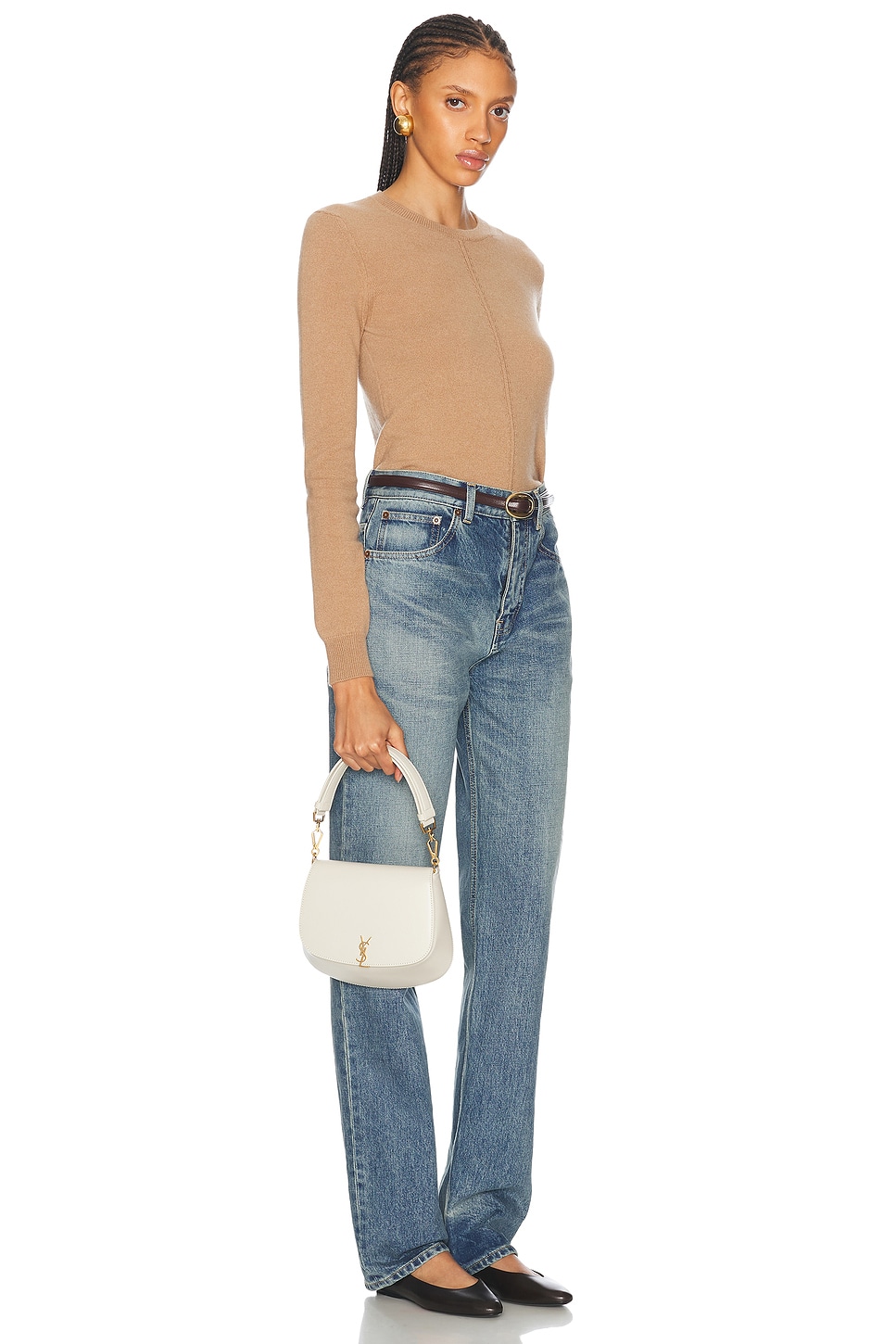 Shop Saint Laurent Top Handle Bag In Cream Soft