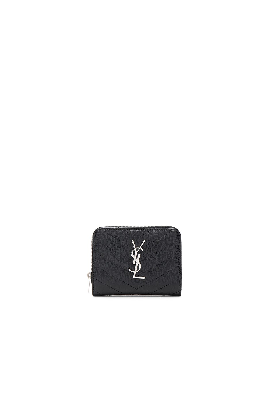 Image 1 of Saint Laurent Monogram Quilted Compact Zip Wallet in Black