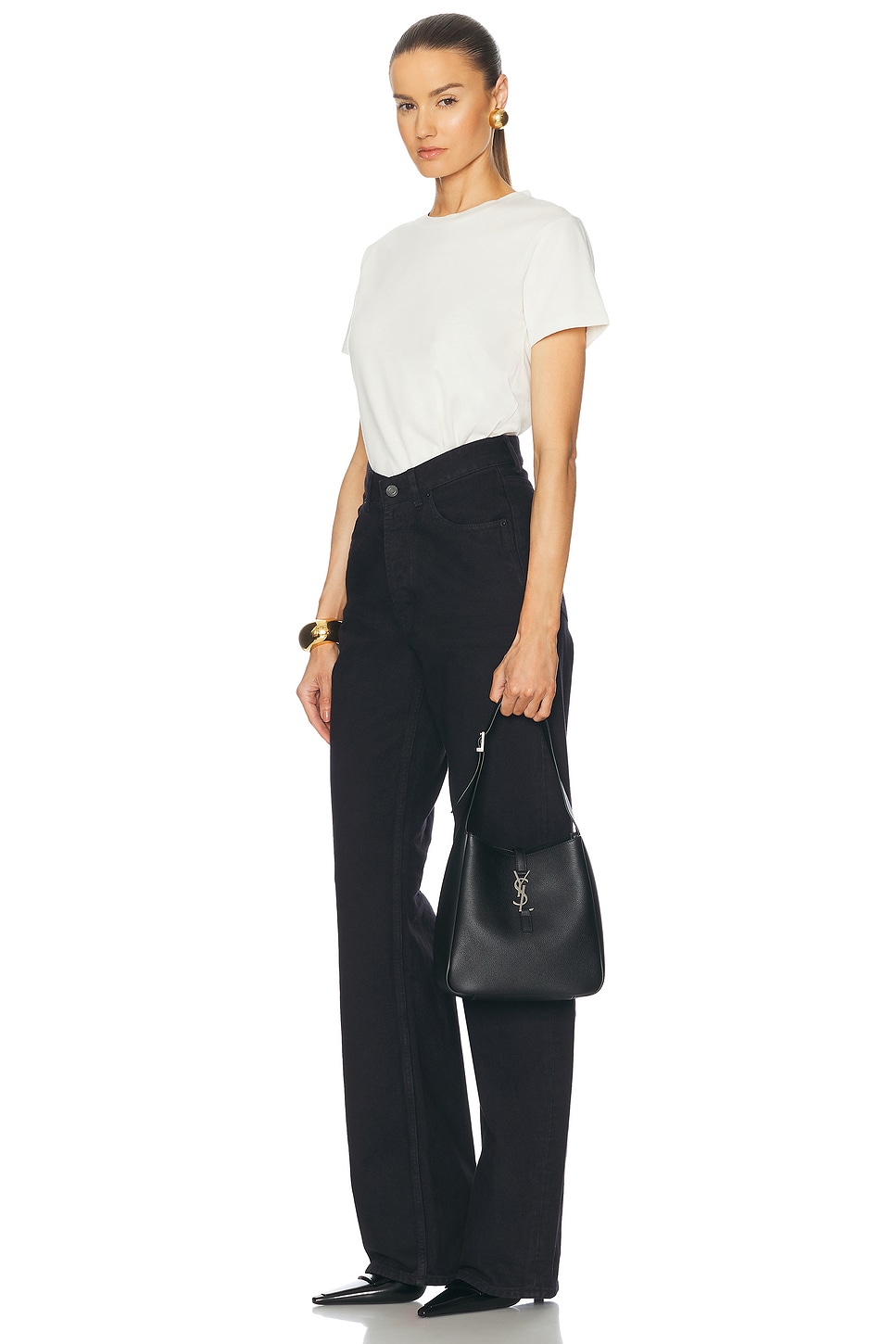 Saint Laurent Large Le 5 A 7 Supple Hobo Bag In Nero