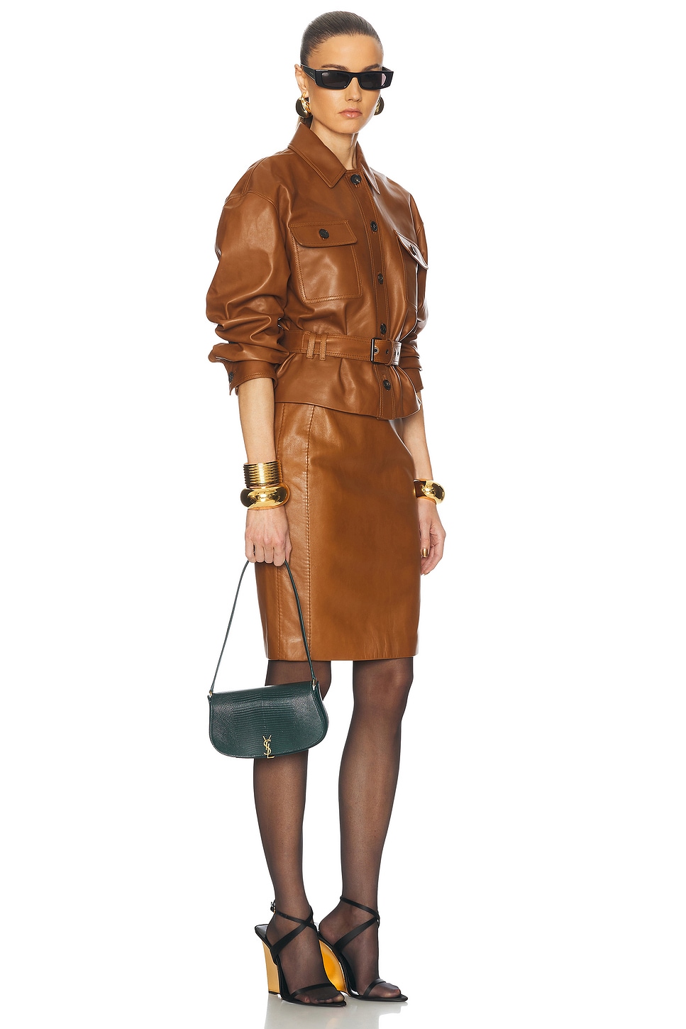 Saint Laurent Lizard Demi Lune Hobo Bag In Eden Forest & Dark Eden Forest