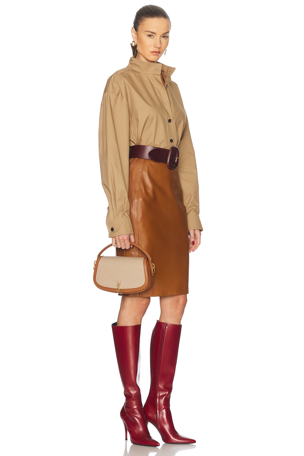Saint Laurent Voltaire Shoulder Bag In Desert Dust & Brick