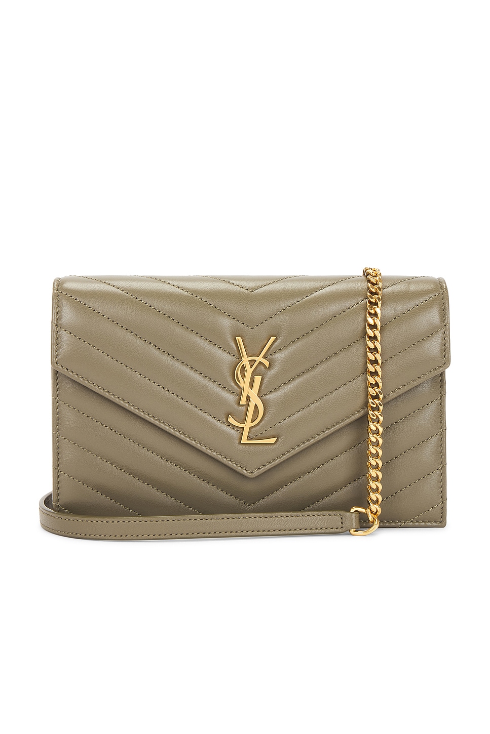 Saint Laurent Envelope Chain Wallet In Strong Moss