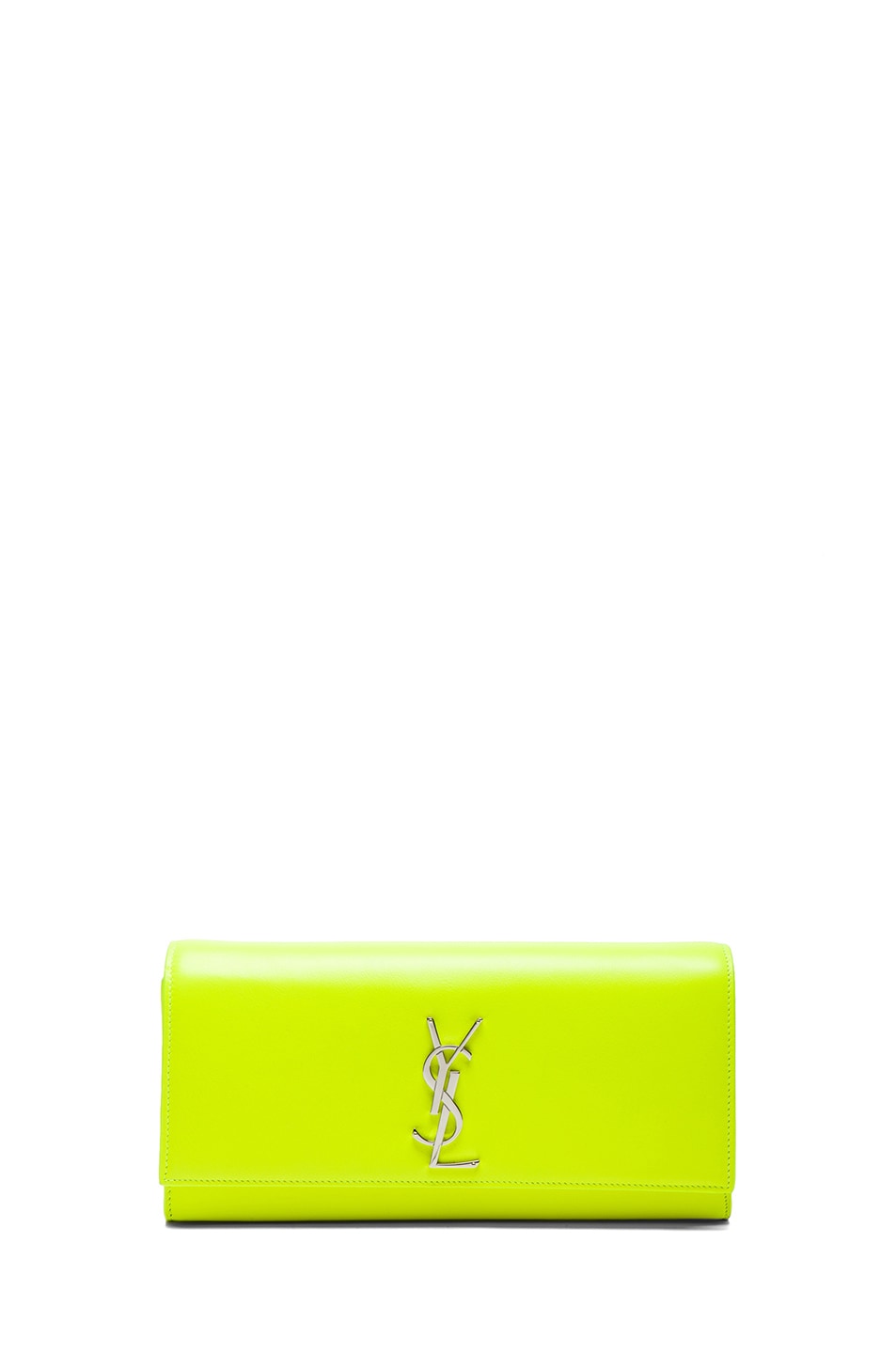 Image 1 of Saint Laurent Monogramme Clutch in Neon Yellow