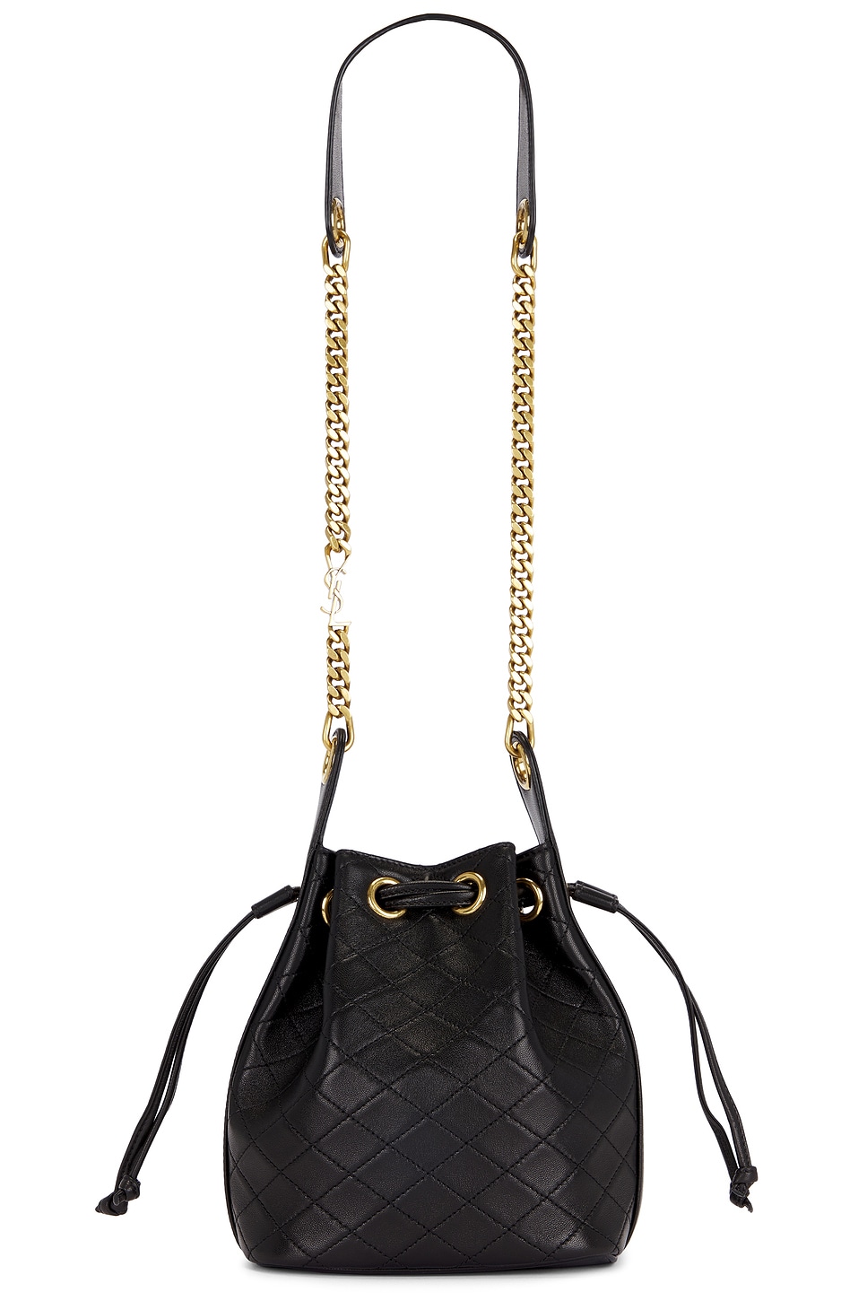 Saint Laurent Small Cassandre Quilted Bucket Bag In Black