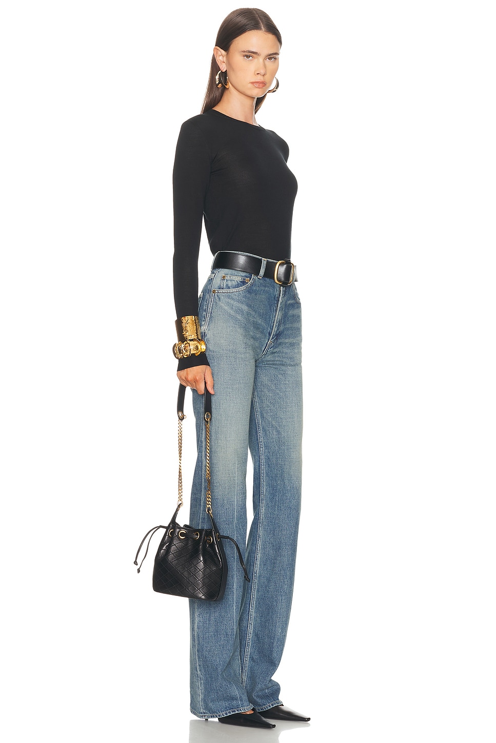 Saint Laurent Small Cassandre Quilted Bucket Bag In Black