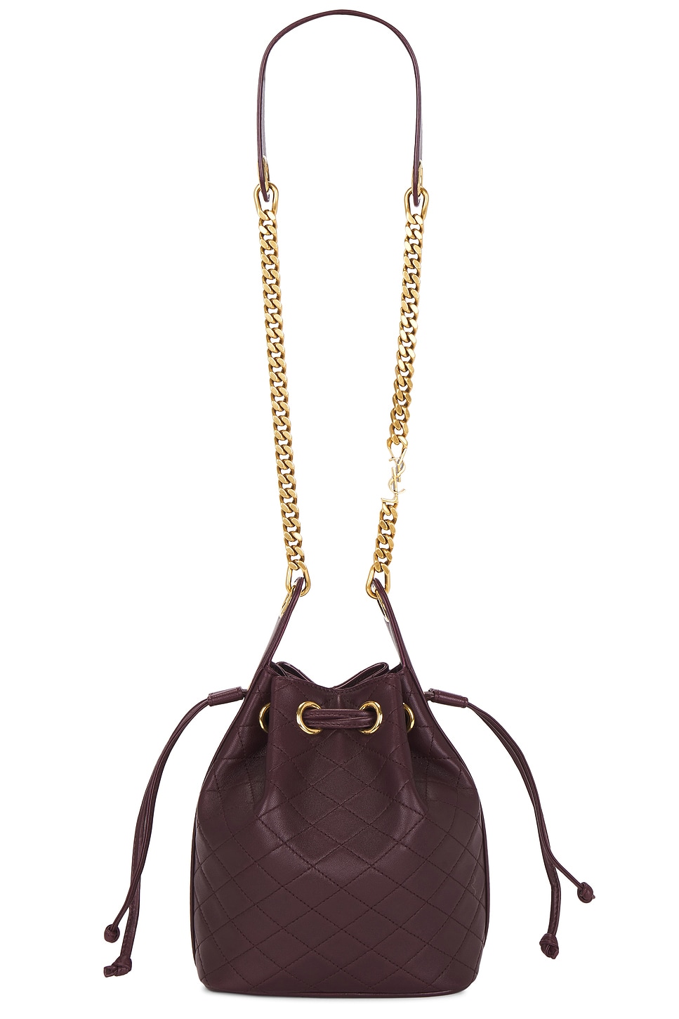 Saint Laurent Small Cassandre Quilted Bucket Bag In Burgundy
