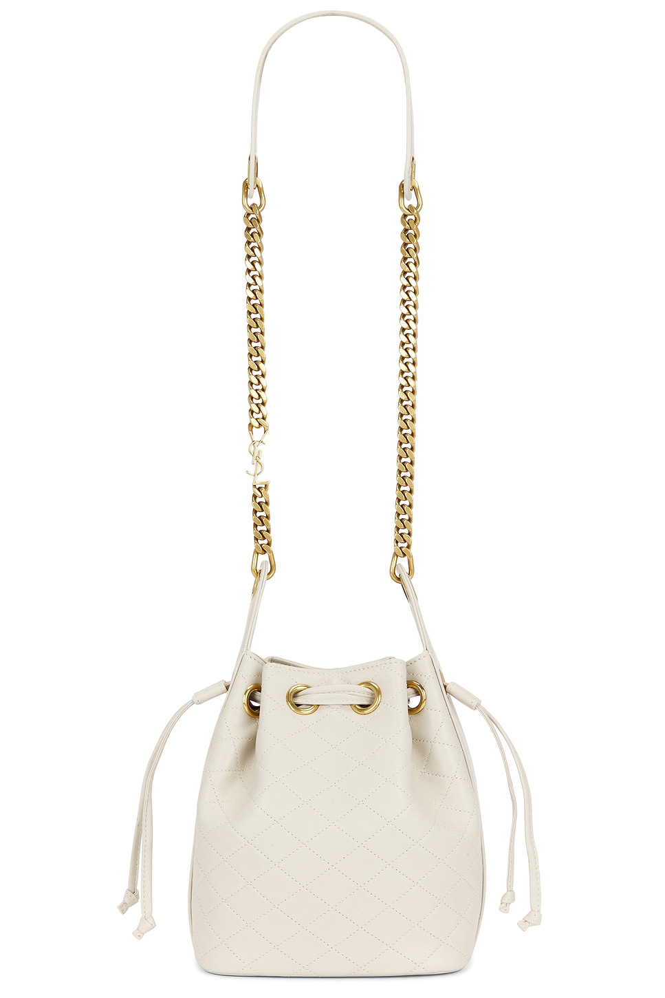 Saint Laurent Small Cassandre Quilted Bucket Bag In Sand