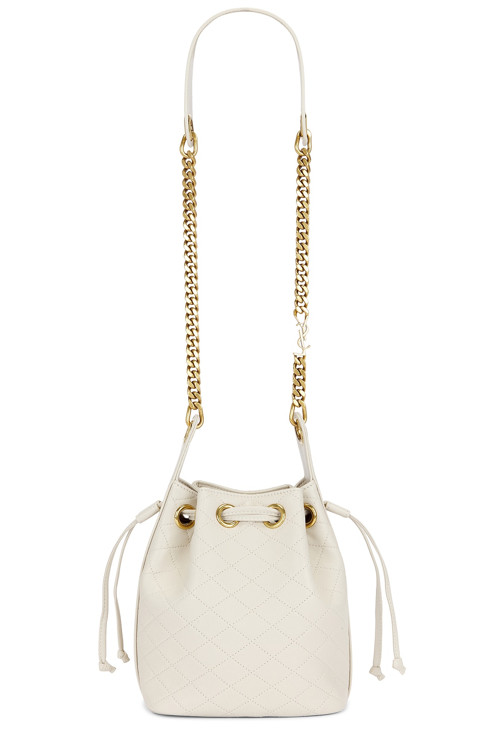 Saint Laurent Small Cassandre Quilted Bucket Bag In Sand
