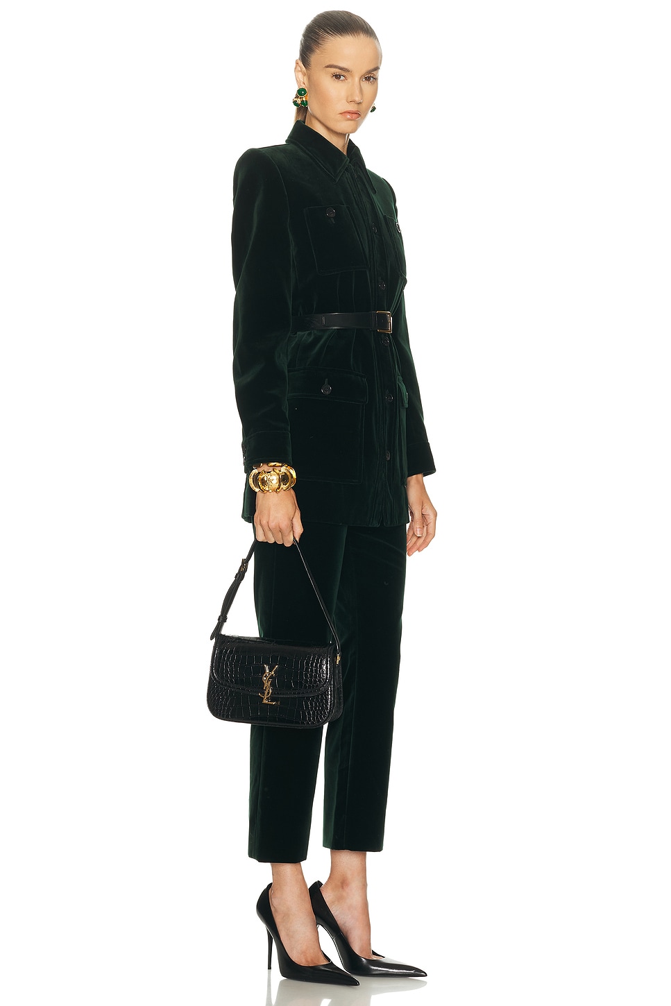 Saint Laurent Medium Solferino Alligator Bag In Black