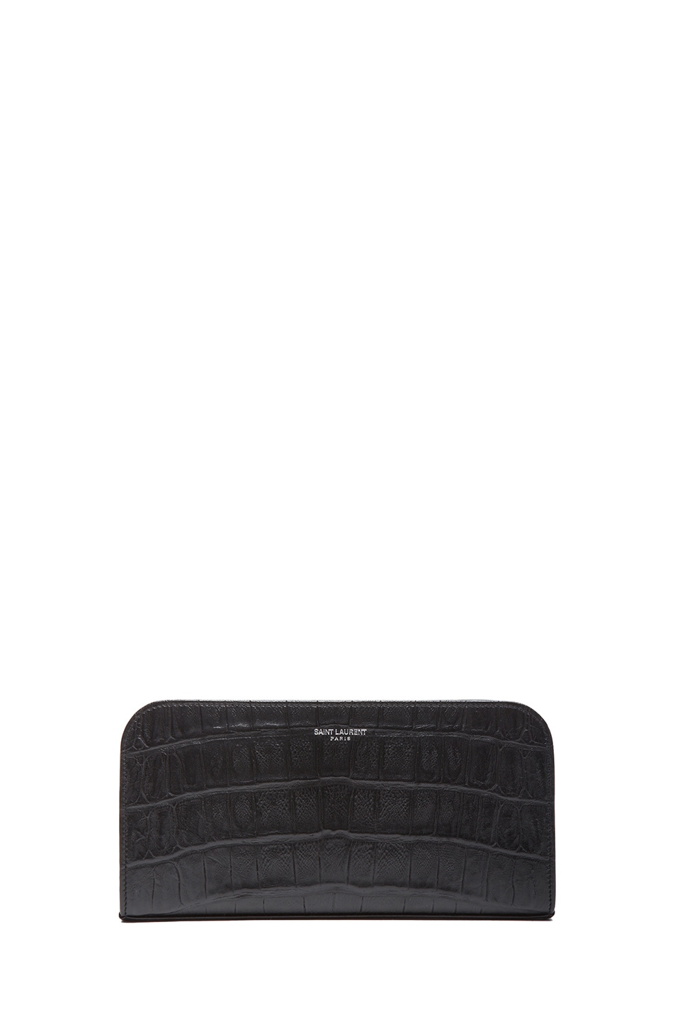 Image 1 of Saint Laurent Croc Embossed Zip Around Wallet in Black