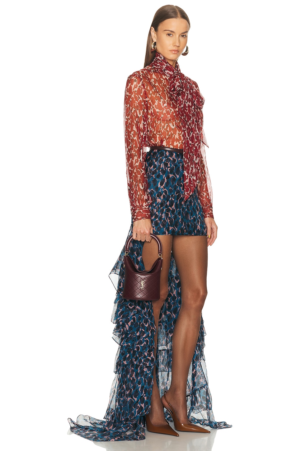 Saint Laurent Gaby Top Handle Bucket Bag In Burgundy