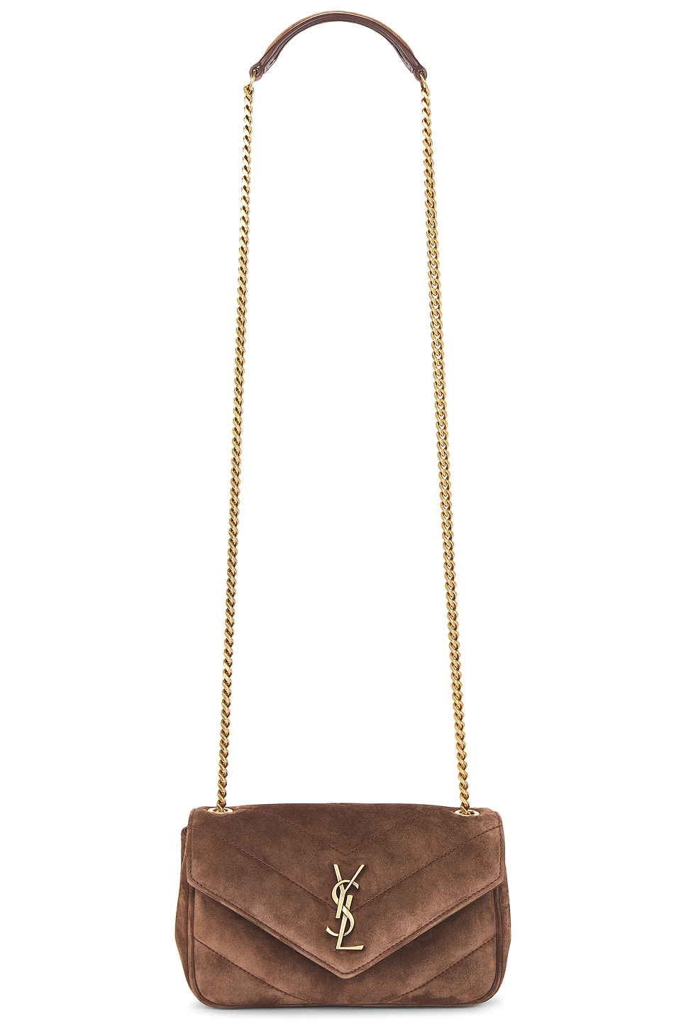 Saint Laurent Brown Suede Mini Loulou Crossbody Bag In Brown