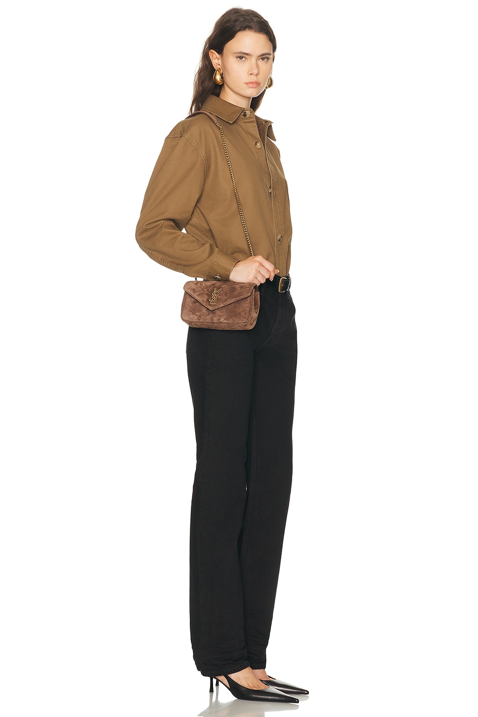 Saint Laurent Brown Suede Mini Loulou Crossbody Bag In Brown