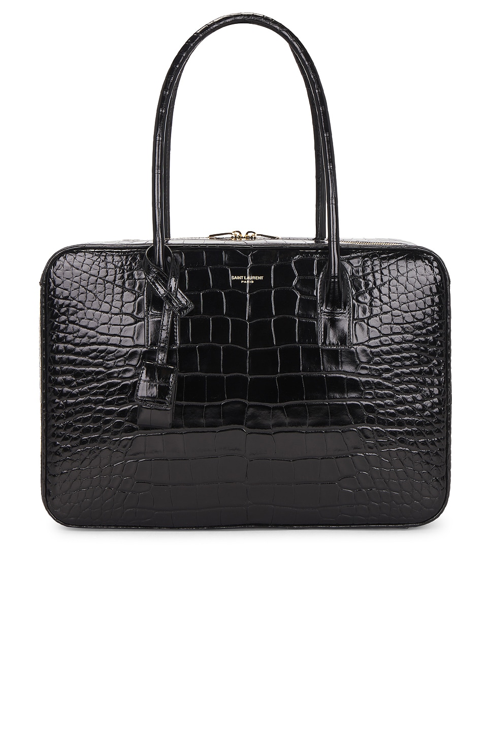 Saint Laurent Slp Bauletto Lizard Bag In Black