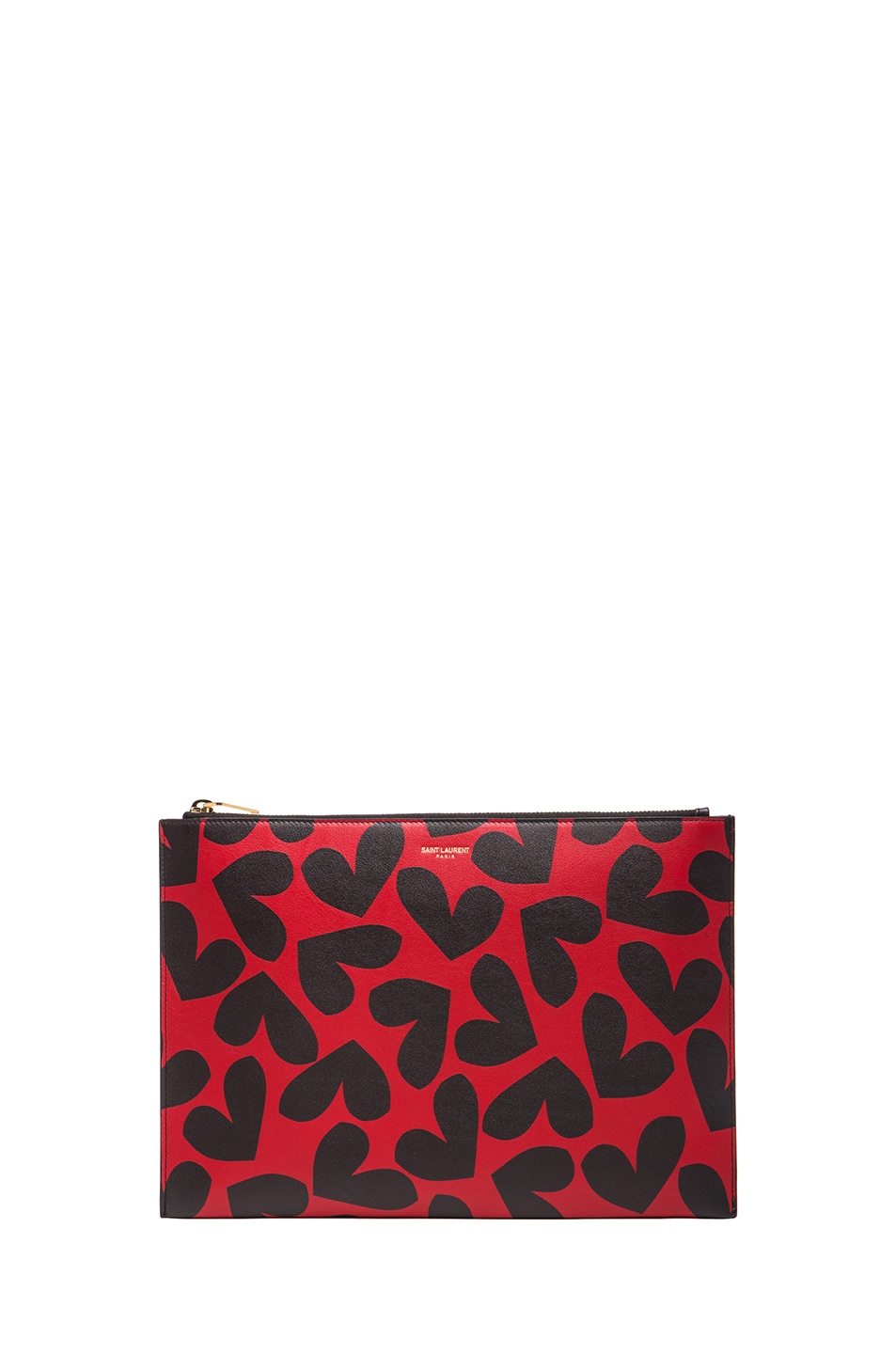 Image 1 of Saint Laurent Zipped Heart Clutch in Red & Black