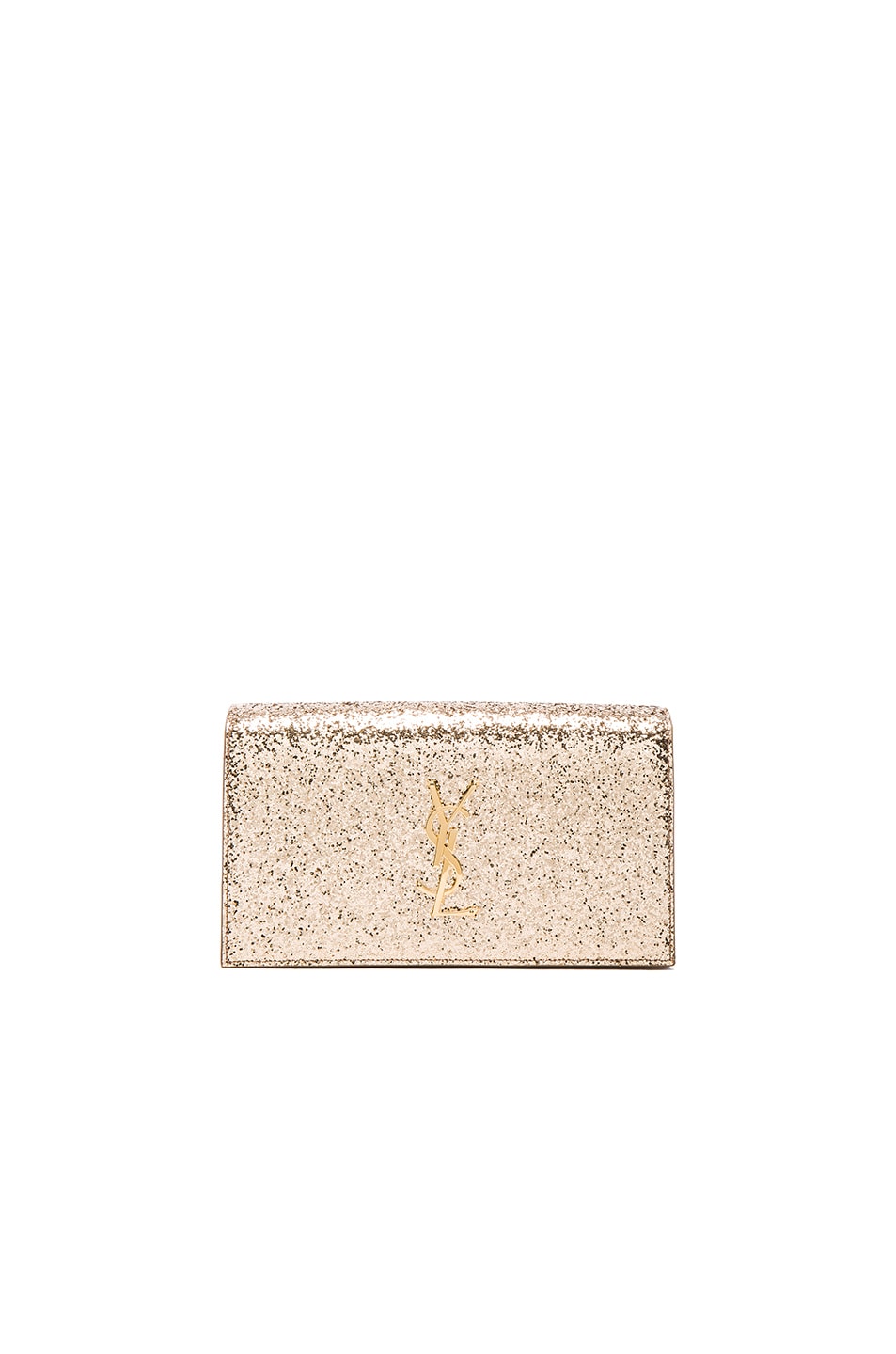 Image 1 of Saint Laurent Monogram Glitter Kate Clutch in Pale Gold