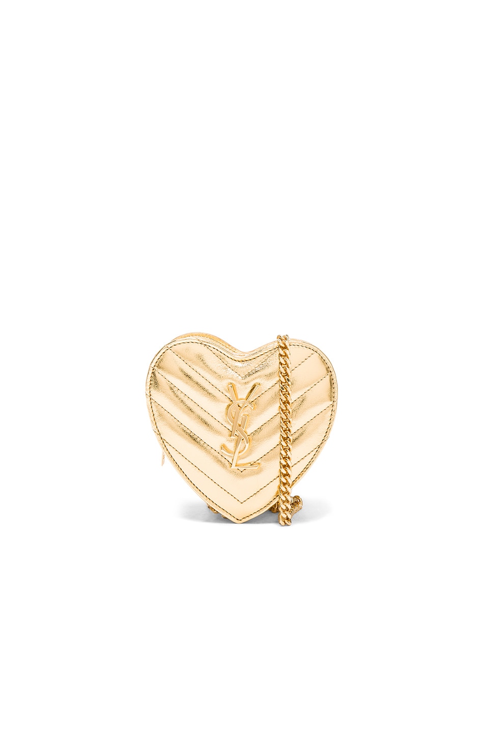 Image 1 of Saint Laurent Love Quilted Metallic Mini Crossbody Bag in Gold