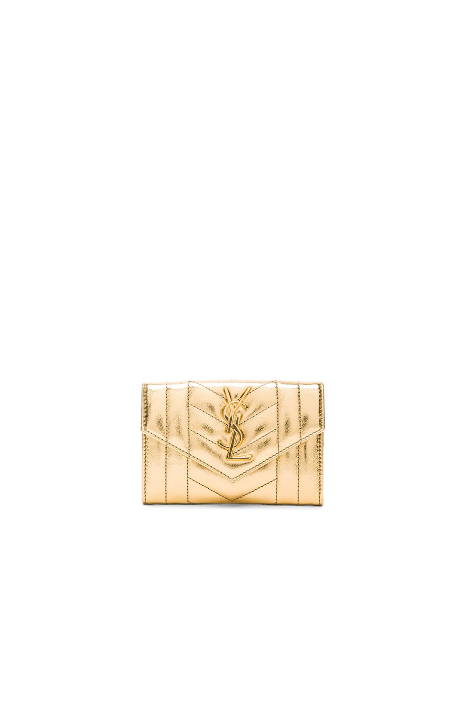 Image 1 of Saint Laurent Small Monogramme Quilted Wallet in Gold