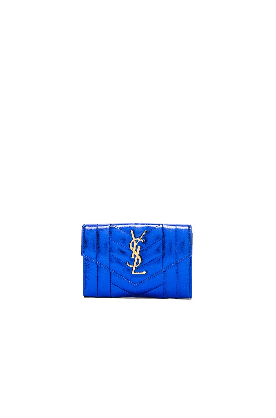 Image 1 of Saint Laurent Small Monogramme Quilted Wallet in Blue Azur & Black